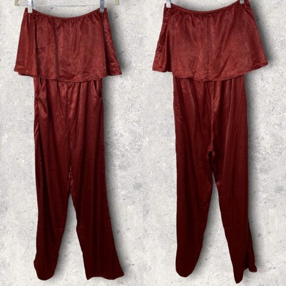 NWT Emory Park Burnt Rust Ruffle Strapless Jumpsuit Satin Red Brown Size Medium - Picture 2 of 13